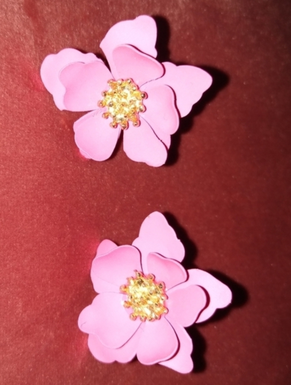 Pink Flower Blossoms Earrings 3D Blossom Pretty Girly Floral Realistic Flowers